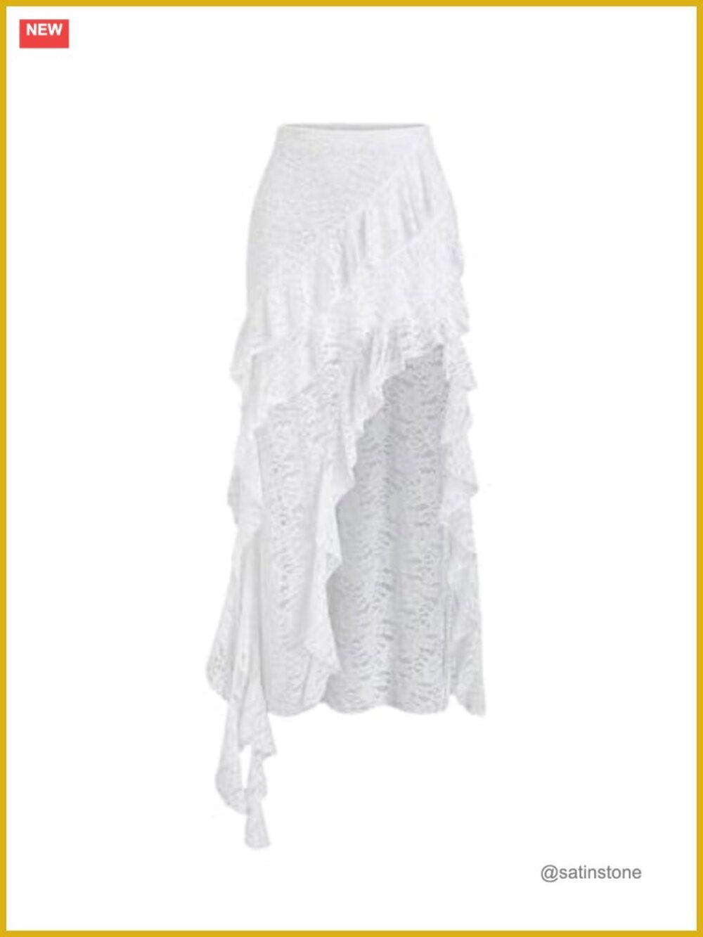 Lace Asymmetrical Maxi Skirt with Ruffle Trim High Slit Sheer